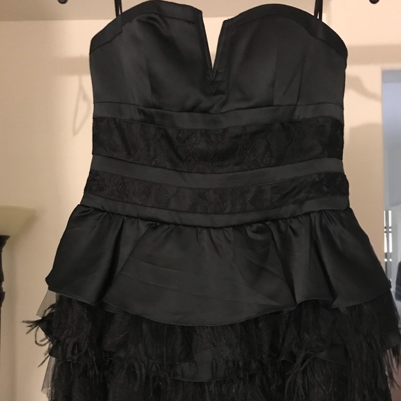 Bebe Sweetheart Strapless Black Feather Dress - Picture 2 of 4